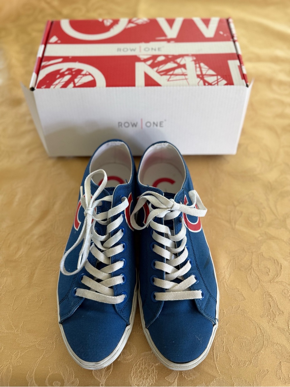Women’s Blue Canvas Sneakers with White Laces showcasing the Chicago Cubs logo.